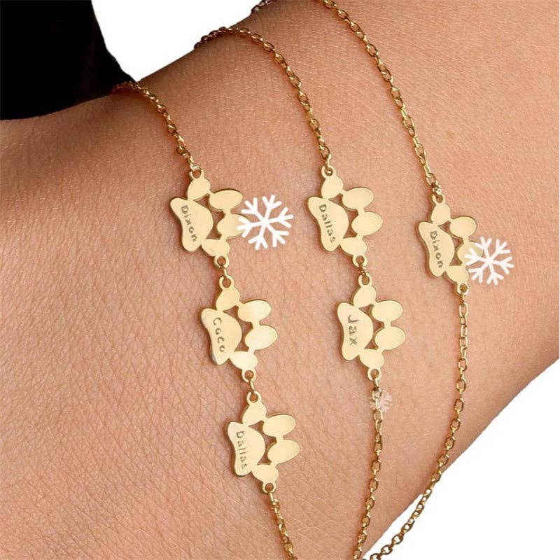 Custom Engrave Dog Paw Charm Bracelet
