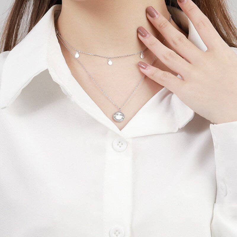 Dainty Round Charm Station Necklace in 925 Sterling Silver