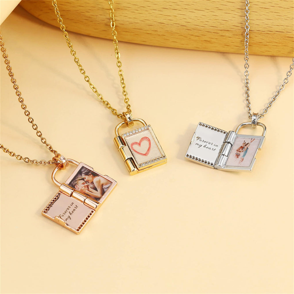 Custom Lock Photo Locket Necklace