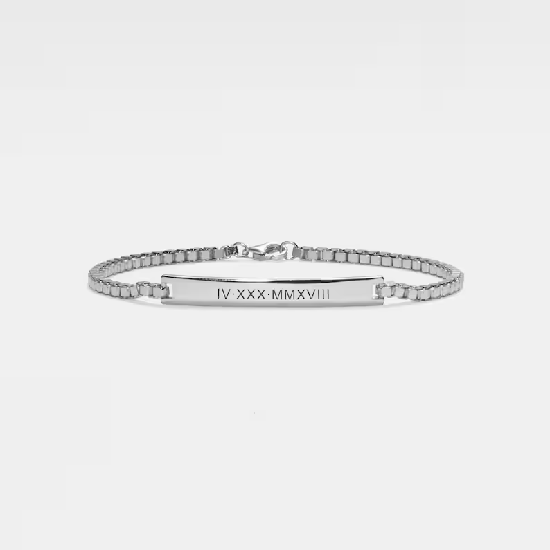 Custom Engrave Box Chain Bar Bracelet in 925 Sterling Silver