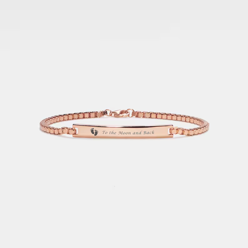 Custom Engrave Box Chain Bar Bracelet in 925 Sterling Silver