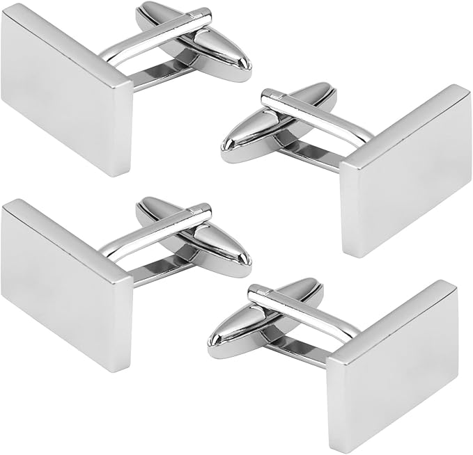 Custom Engraved Silver Rectangular Cufflinks