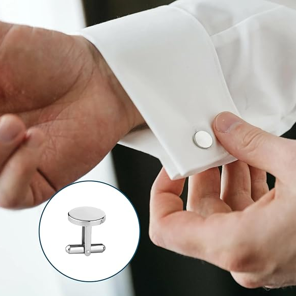 Custom Engraved Silver Round Cufflinks