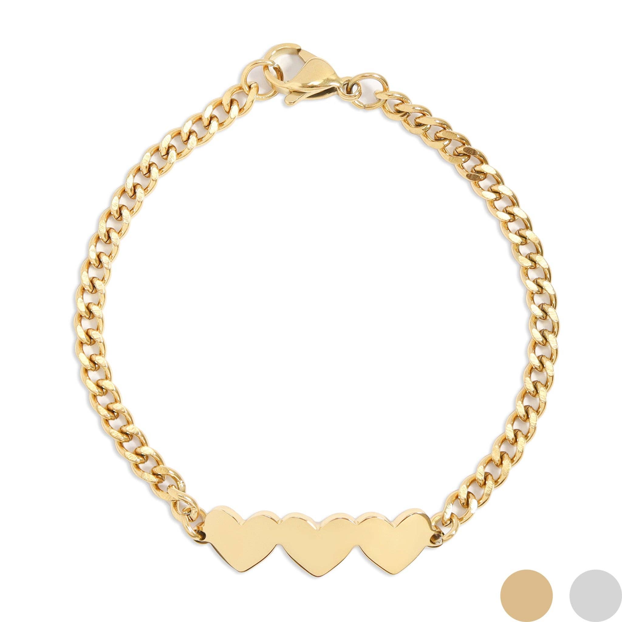 2 or 3 Heart Link Bracelet | Engravable