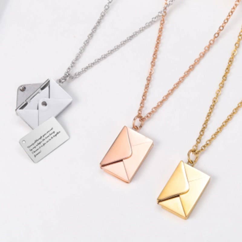 Custom Envelope Photo Locket Necklace in 925 Sterling Silver
