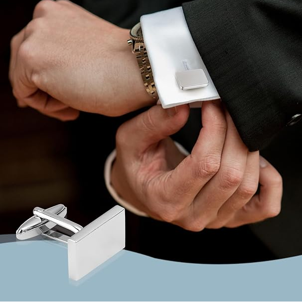 Custom Engraved Silver Rectangular Cufflinks