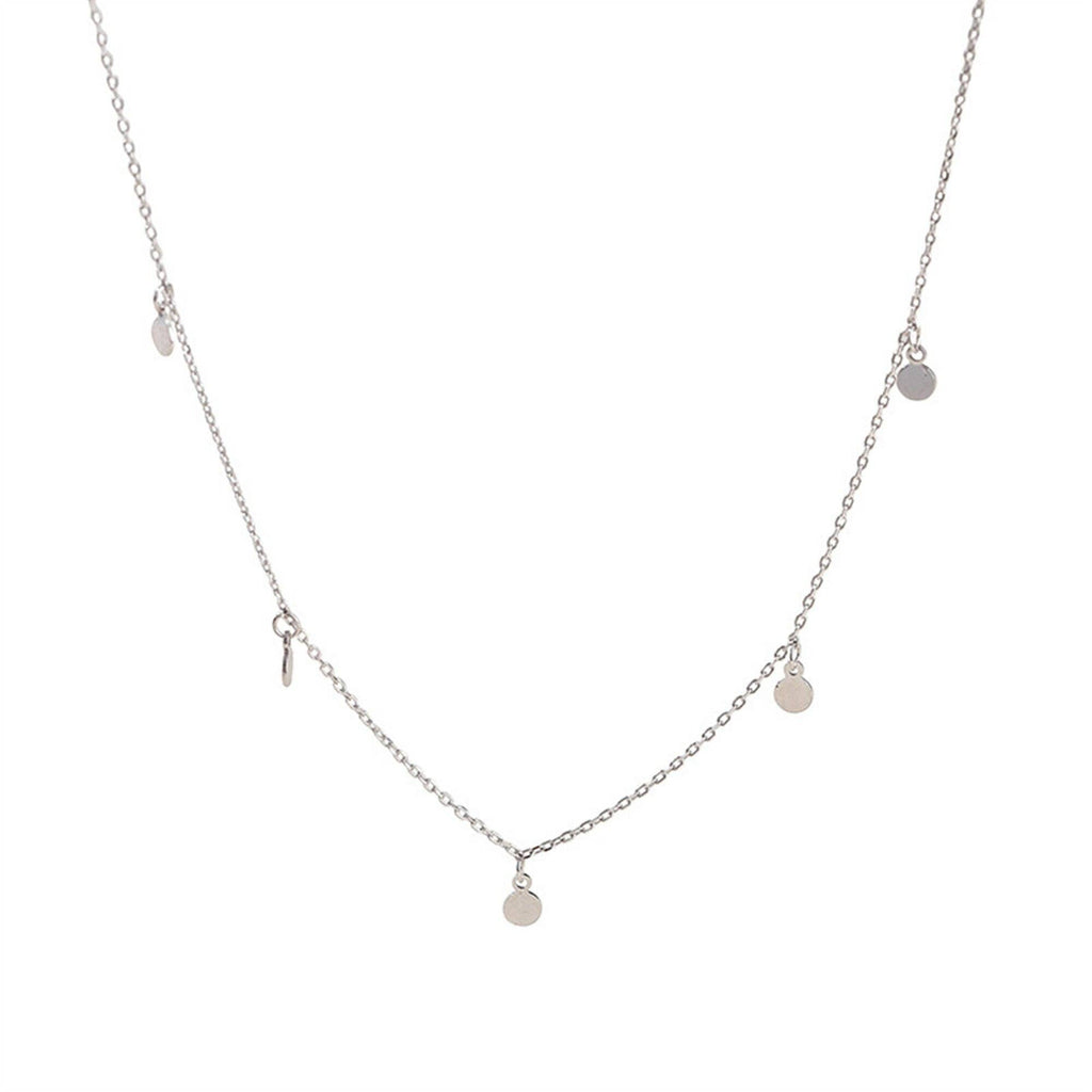 Dainty Round Charm Station Necklace in 925 Sterling Silver