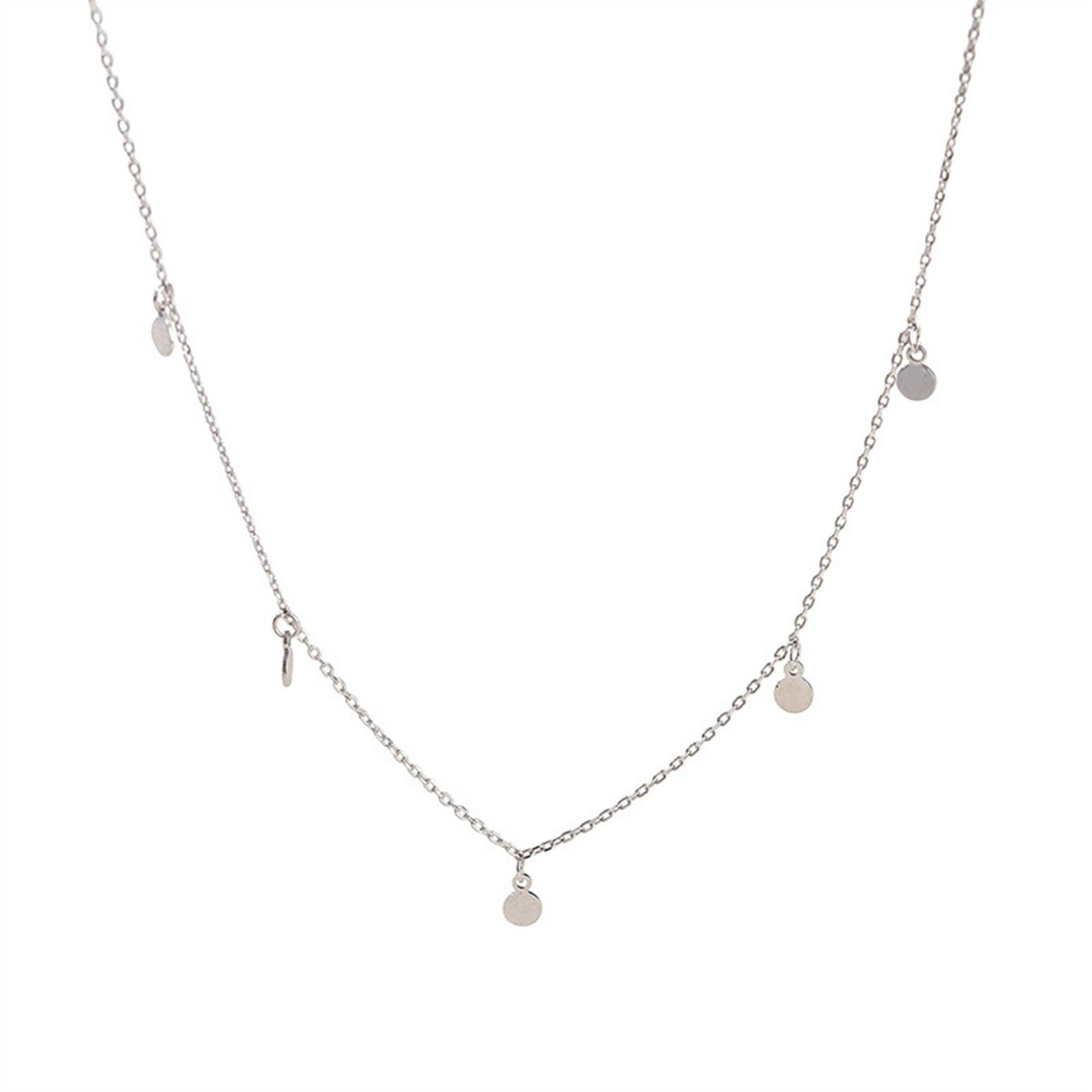 Dainty Round Charm Station Necklace in 925 Sterling Silver