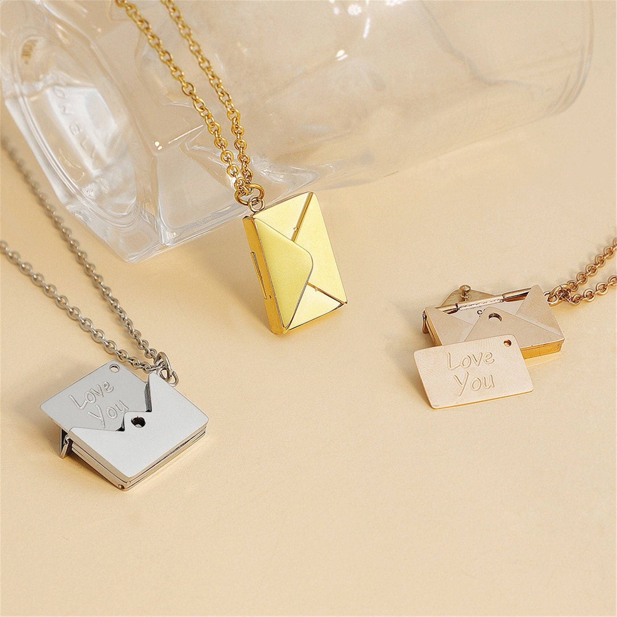 Custom Envelope Photo Locket Necklace in 925 Sterling Silver
