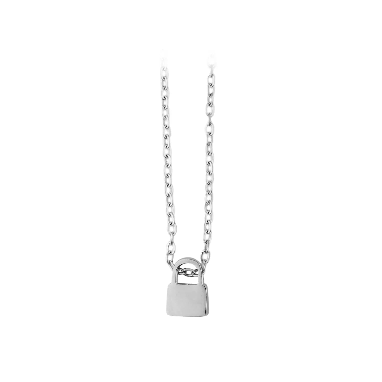 Silver Stainless Steel Lock Necklace