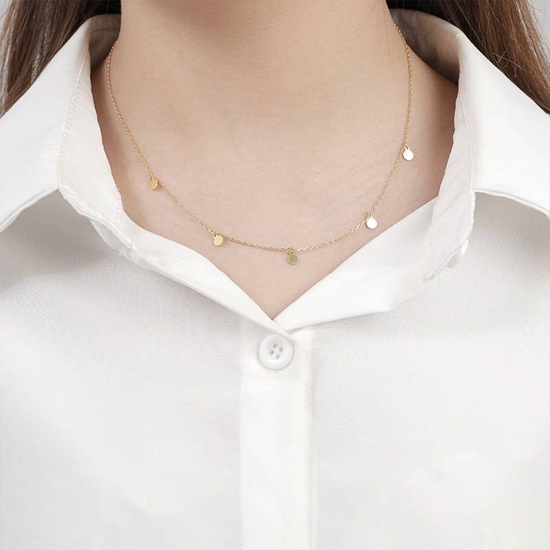 Dainty Round Charm Station Necklace in 925 Sterling Silver