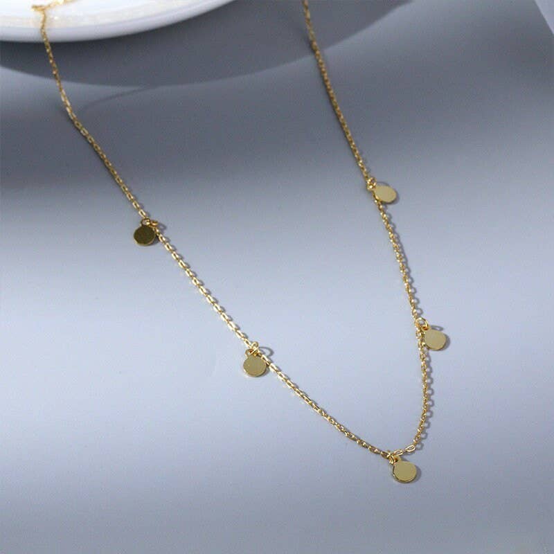 Dainty Round Charm Station Necklace in 925 Sterling Silver