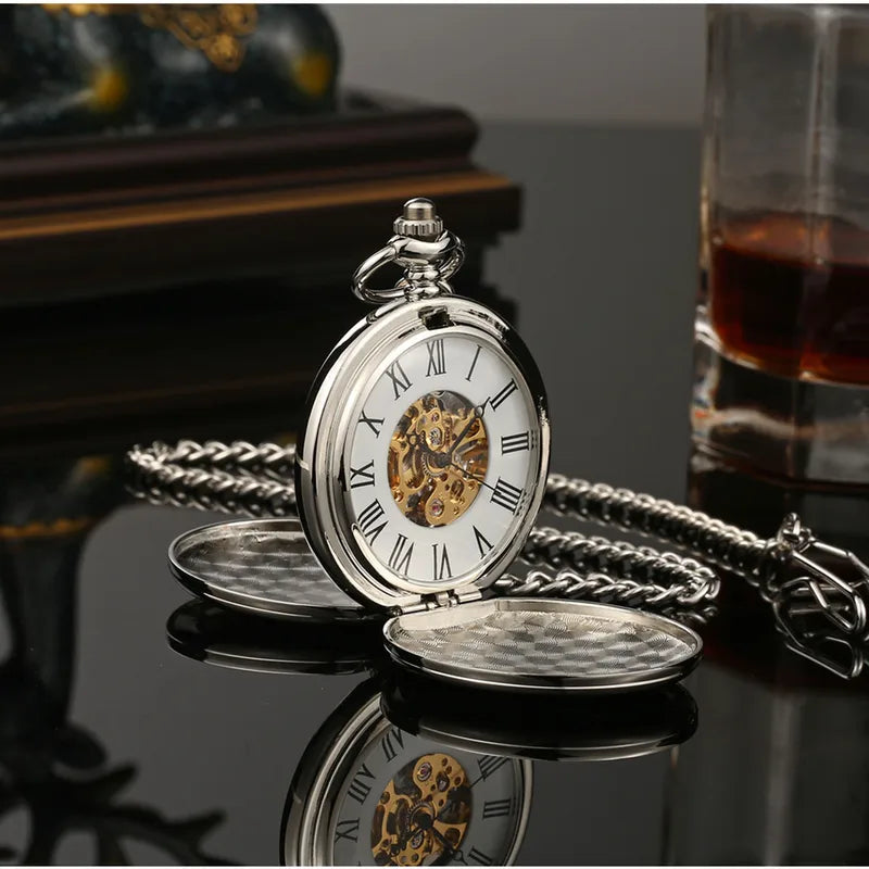 Bespoke Engraved Double Open Mechanical Pocket Watch
