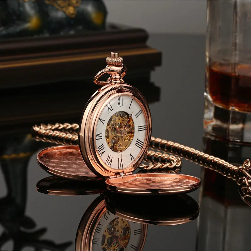 Bespoke Engraved Double Open Mechanical Pocket Watch