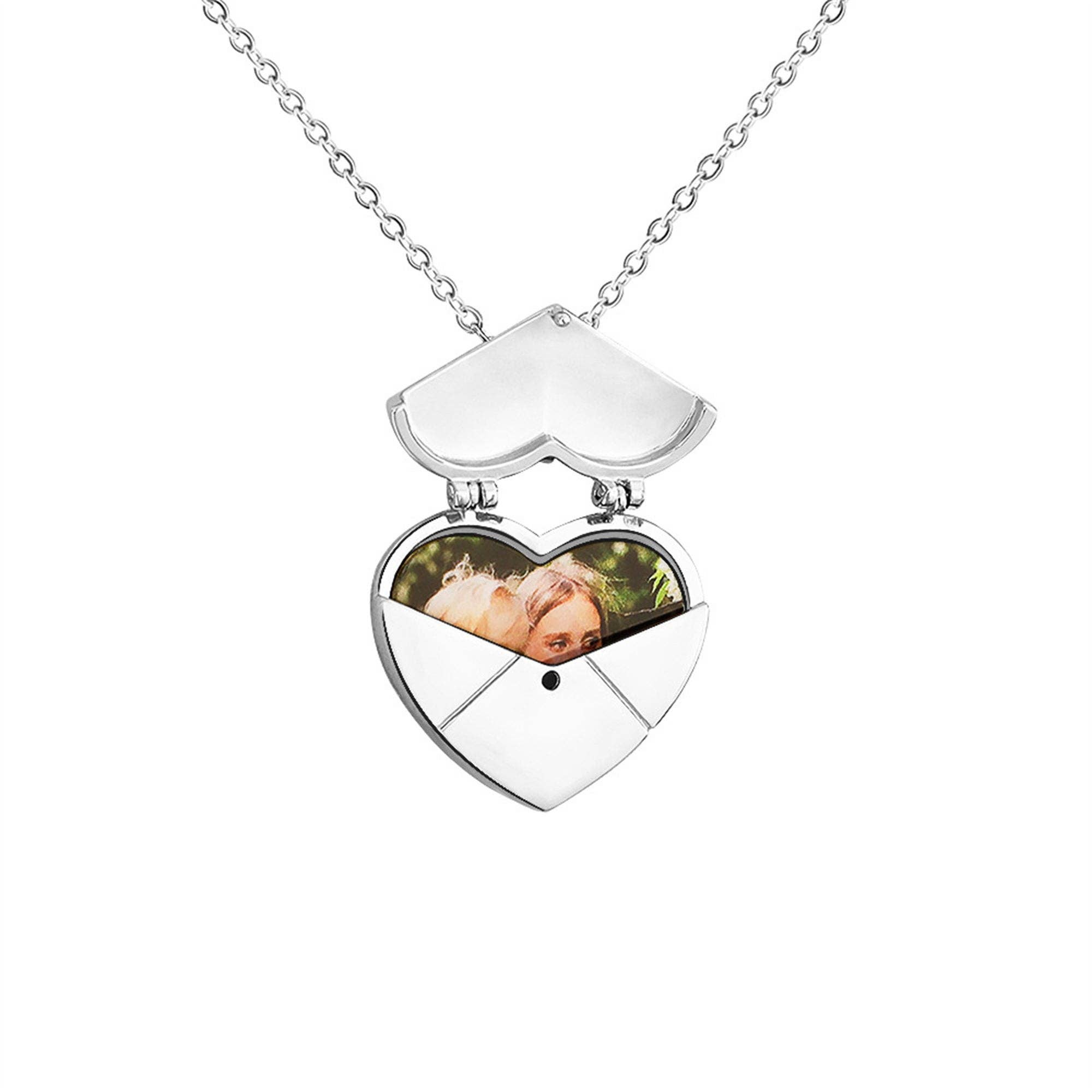 Custom Heart Photo Locket Necklace in Stainless Steel