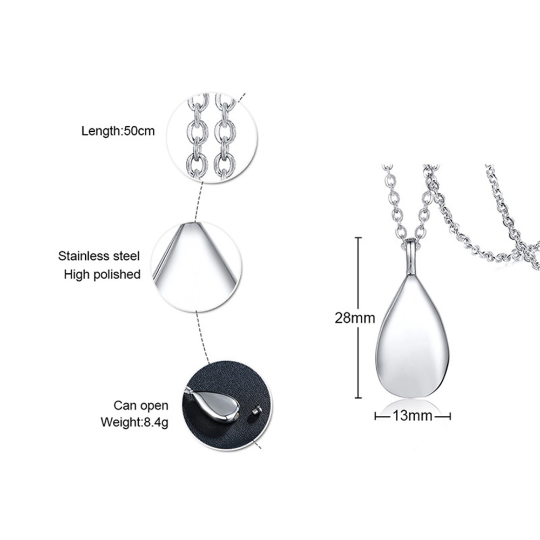 Human Ashes Teardrop Urn Pendant Necklace