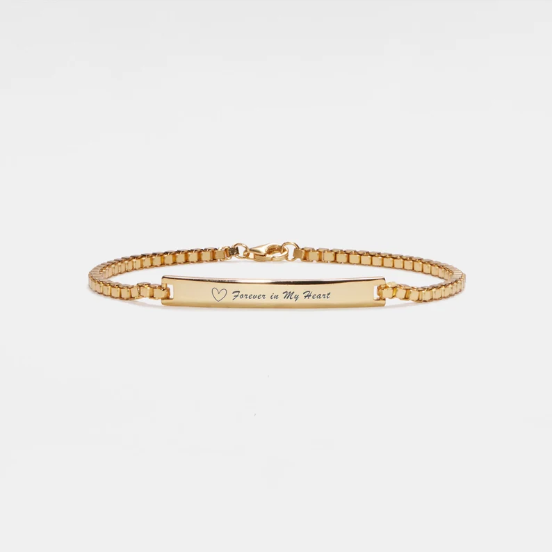 Custom Engrave Box Chain Bar Bracelet in 925 Sterling Silver