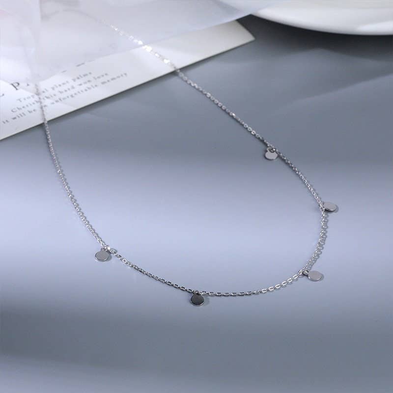 Dainty Round Charm Station Necklace in 925 Sterling Silver
