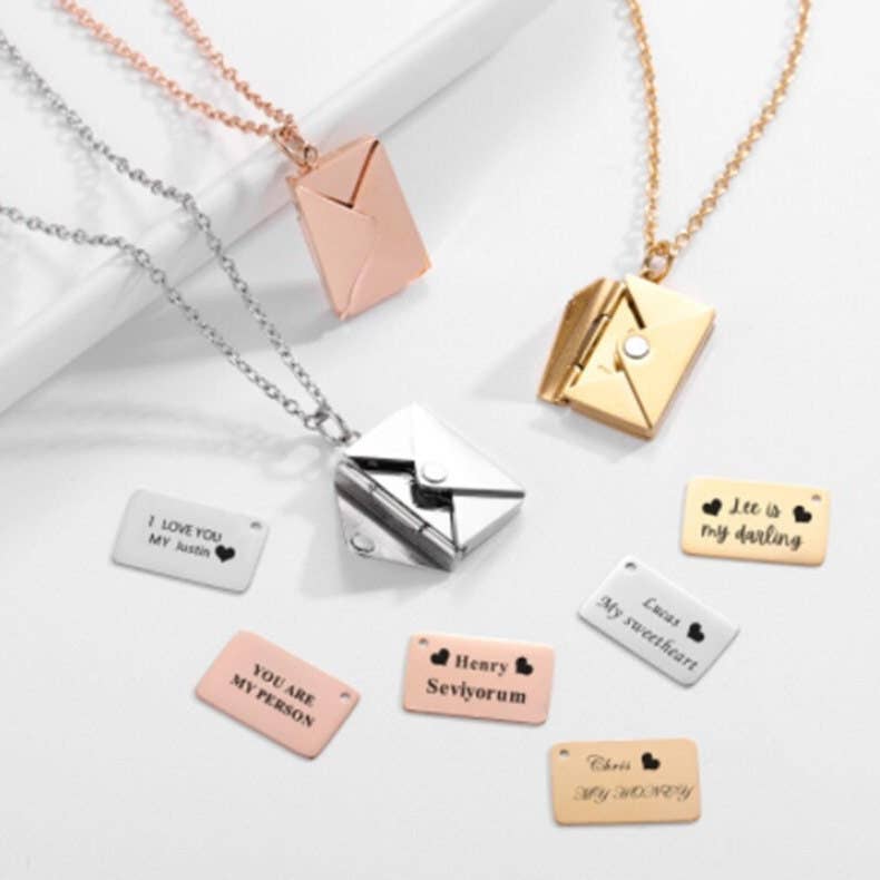 Custom Envelope Photo Locket Necklace in 925 Sterling Silver