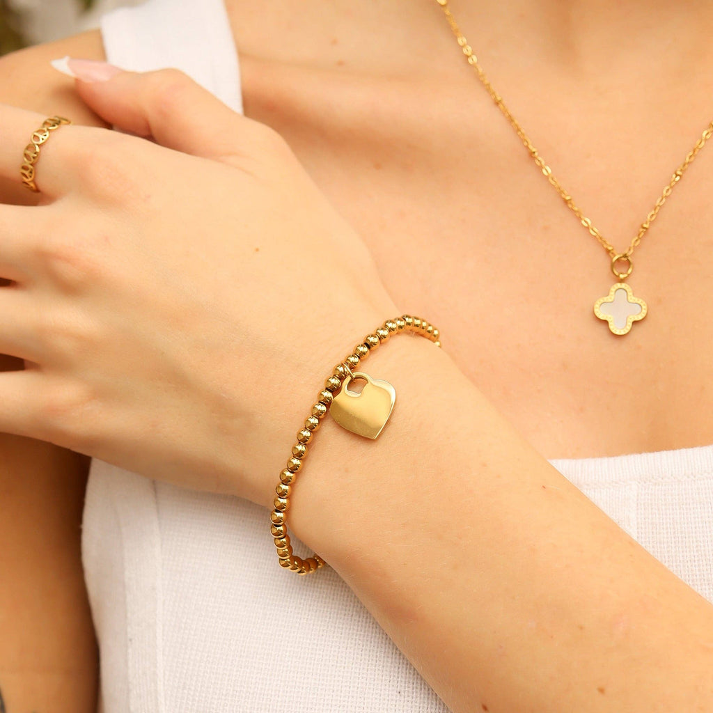 Beaded Stretch Bracelet With Heart