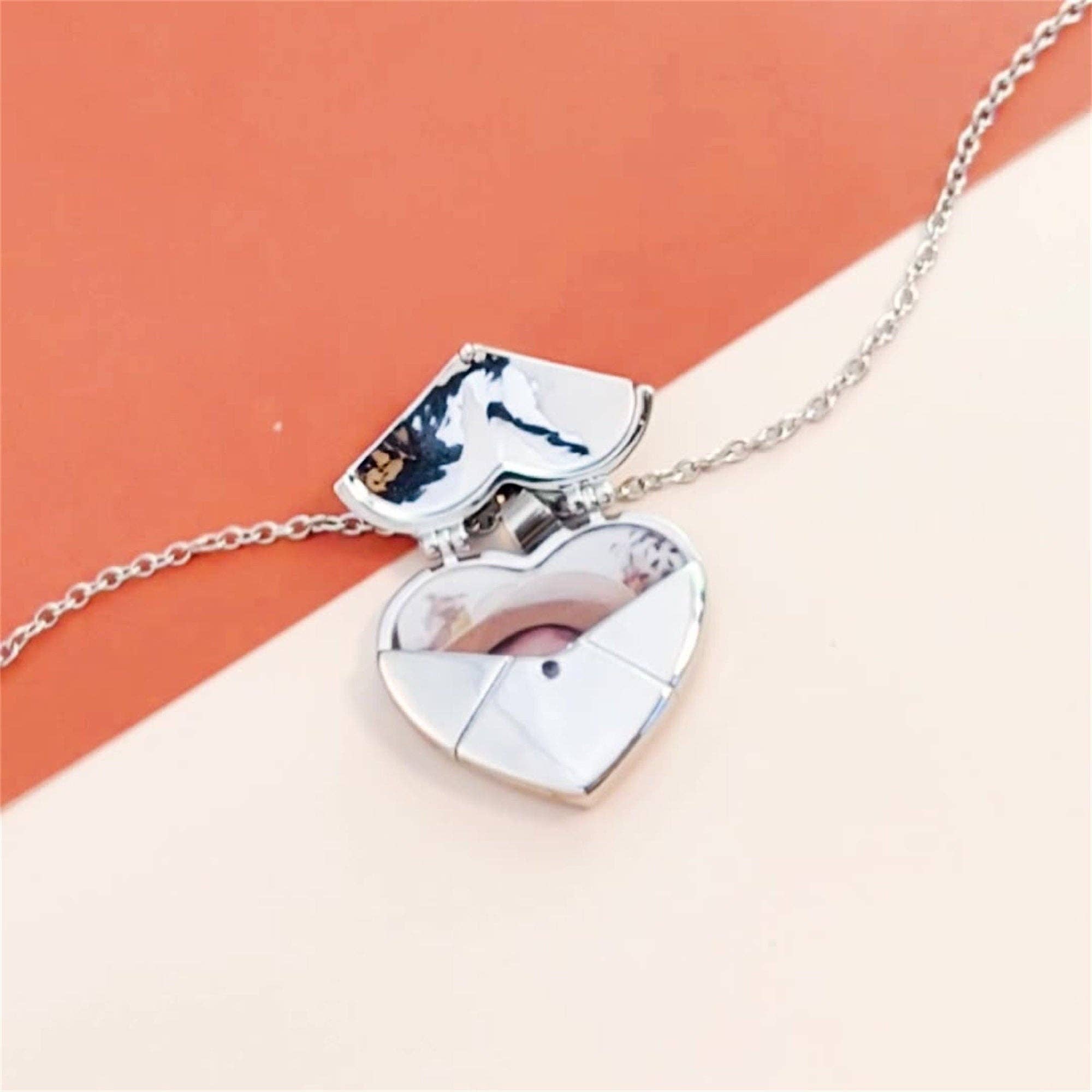 Custom Heart Photo Locket Necklace in Stainless Steel